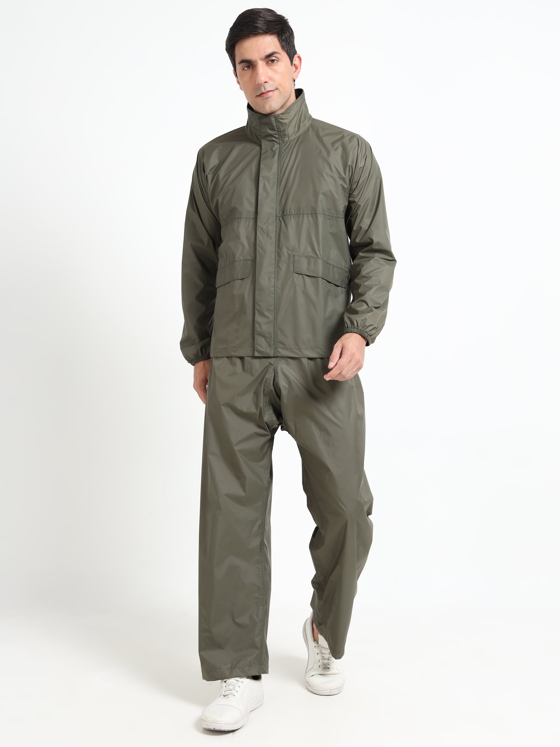 Olive raincoat for men
