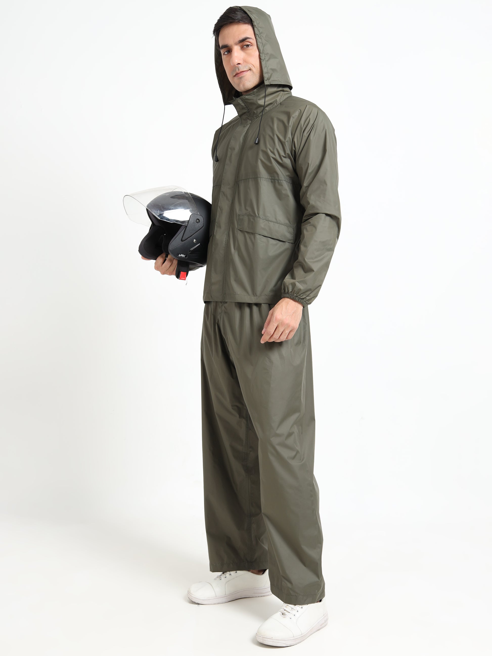 Olive raincoat for men