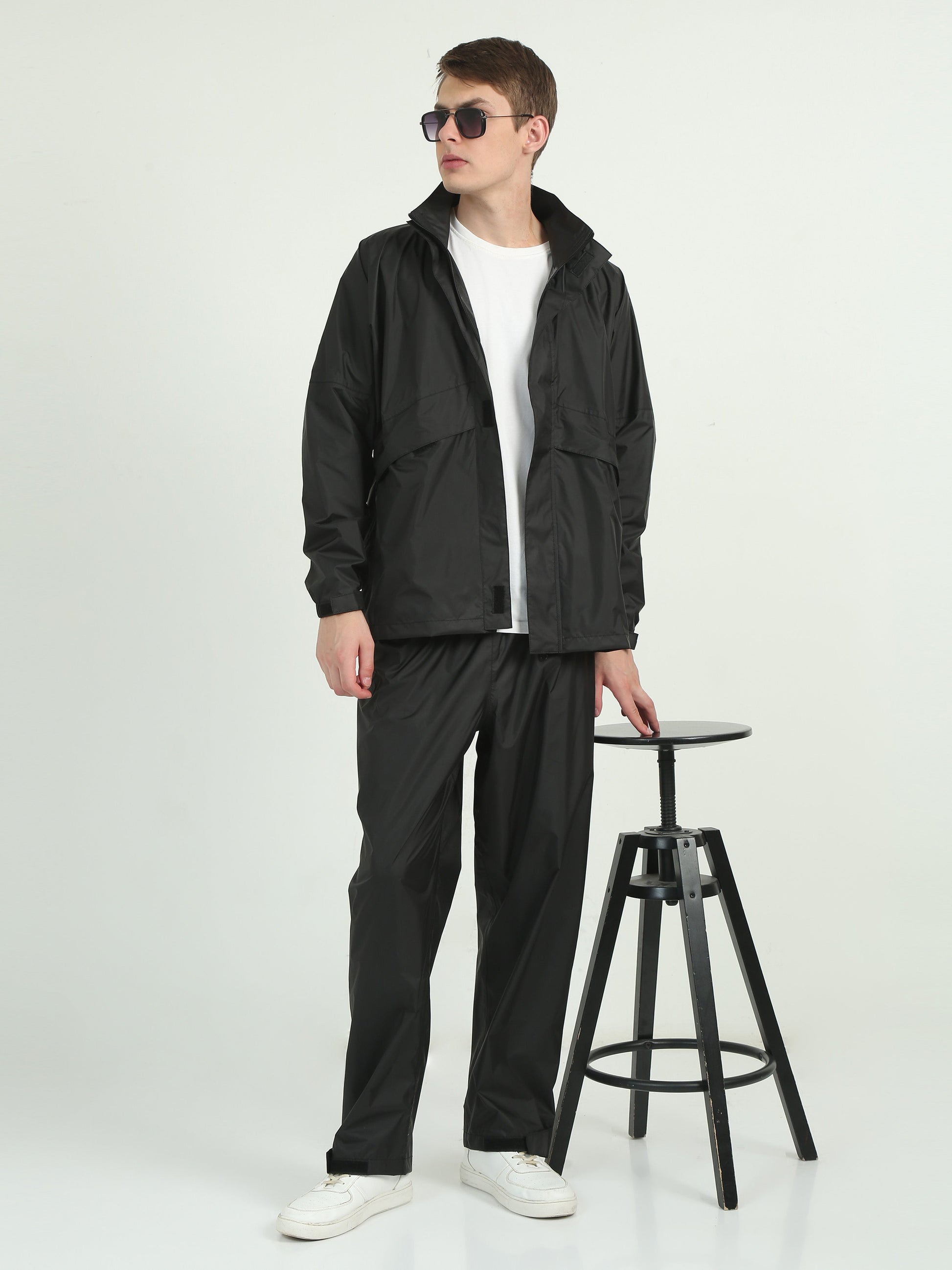 Black Hooded Raincoats for Men and Women