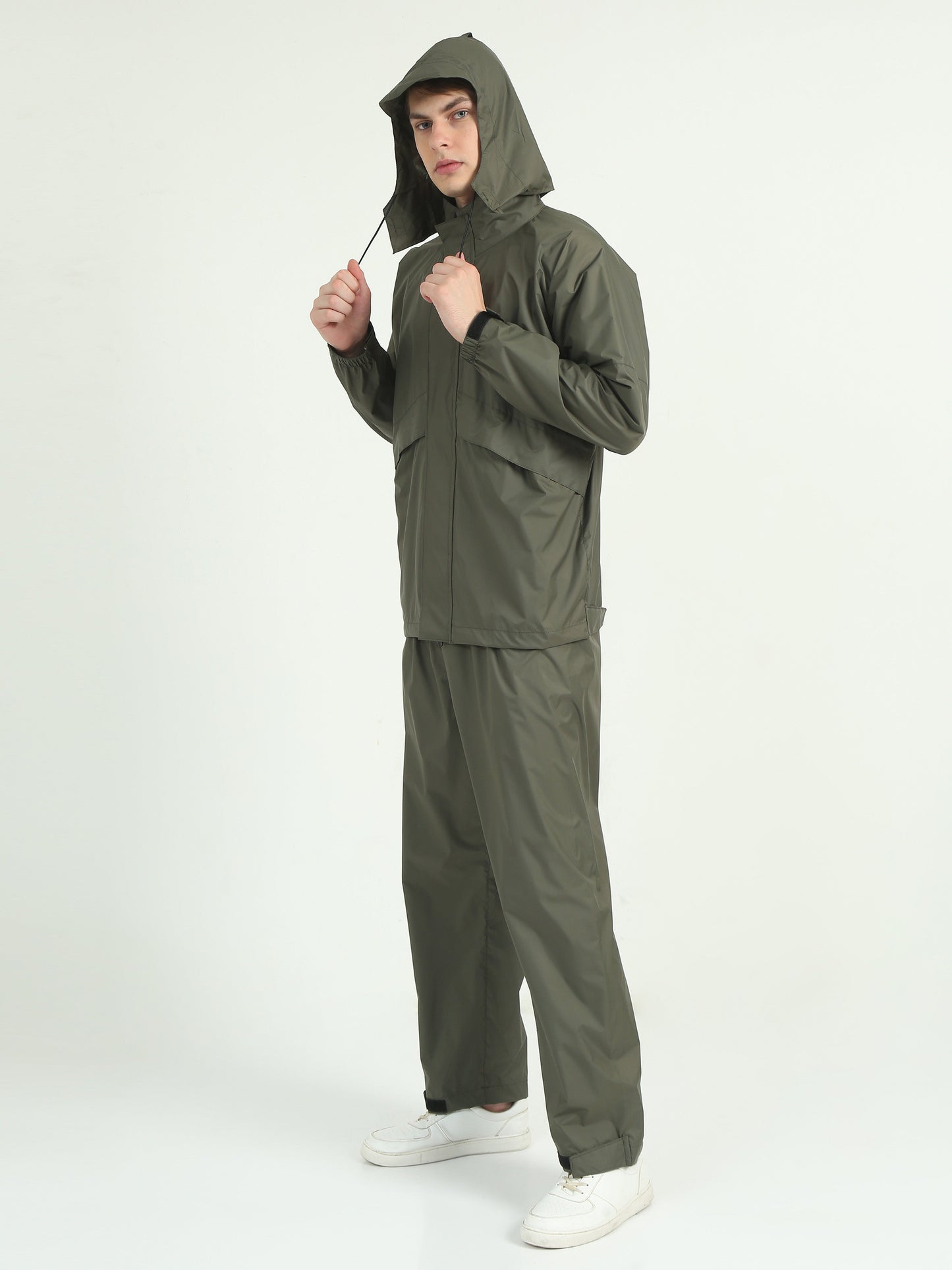 Hooded Waterproof Raincoat | Olive