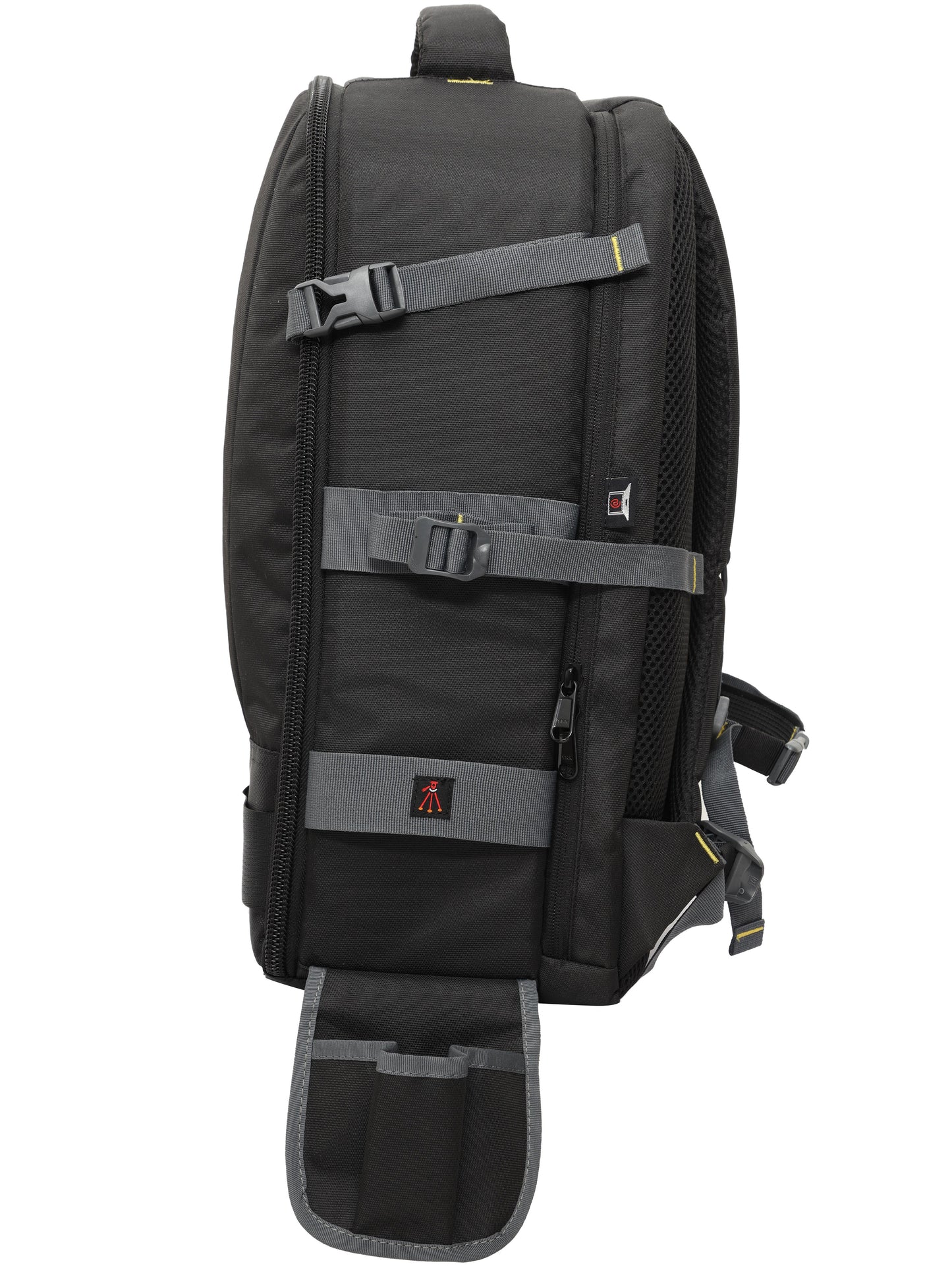 Other side view of the G12 Target DSLR camera bag, showcasing the integrated tripod holder. The tripod holder is ingeniously designed to neatly fold into the bag when not in use, providing a compact and streamlined profile for effortless portability