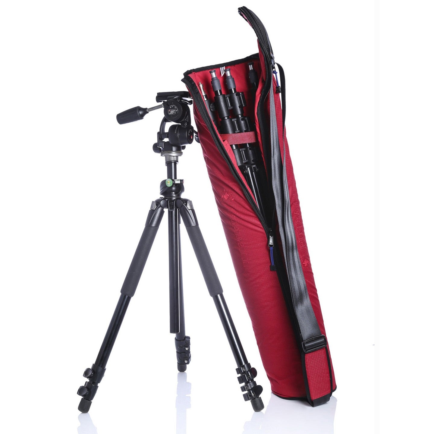 The Mario-2 sling bag from the game series is open, revealing its interior with three tripod stands neatly stored. Designed to accommodate multiple tripod stands, the bag showcases its organizational capabilities and secure storage. This specialized bag ensures that photographers and videographers can easily transport and access their tripod stands while on the go.