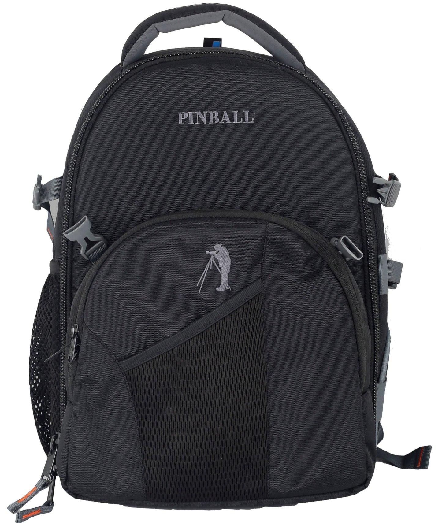 Image: Front view of the P33 Sniper DSLR camera backpack, showcasing its durable and sleek design. The backpack features multiple compartments and pockets for convenient storage and organization of camera gear. With its PINBALL protection and waterproof construction, the P33 Sniper ensures reliable security and protection for photographers on the move.