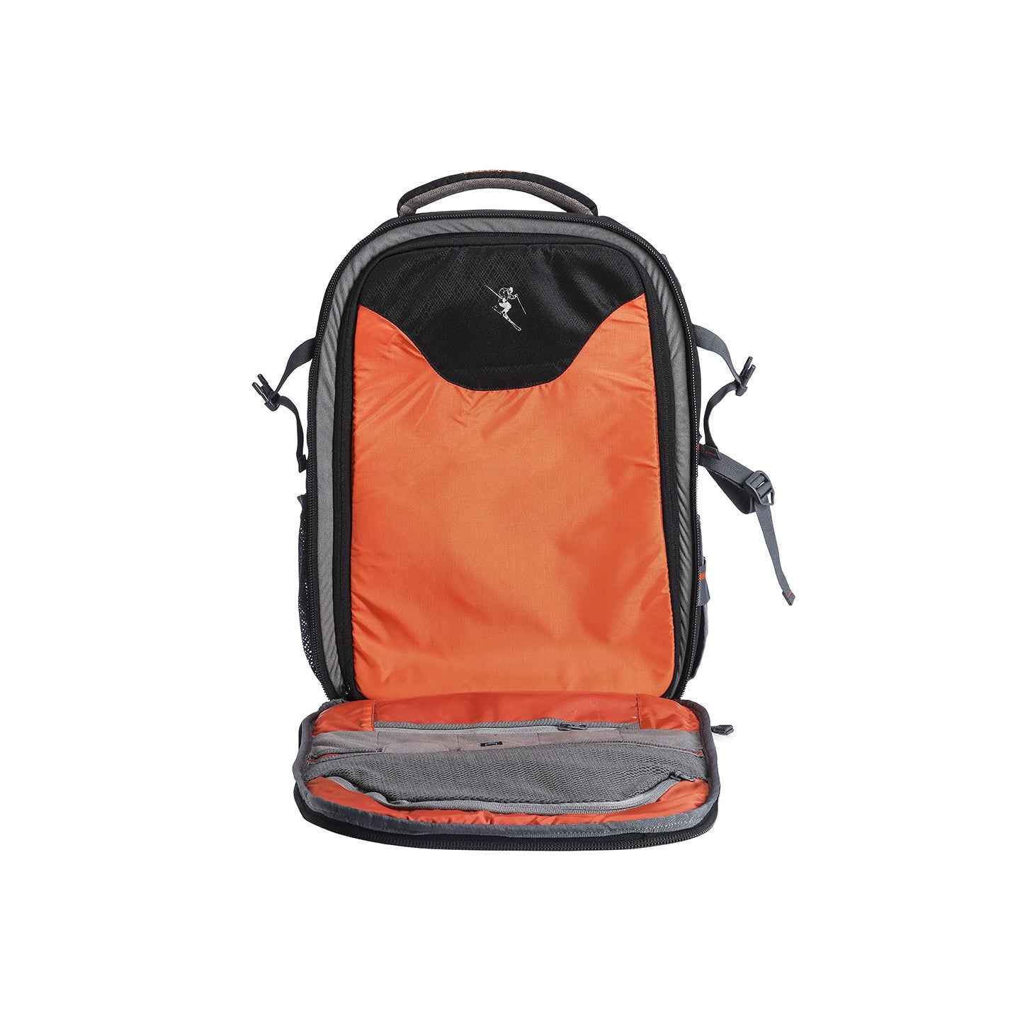 Image: Open view of the P37 Torino 2 video camera bag, with the front flap open and the safety zipper securely fastened. The safety zipper adds an extra layer of protection to ensure that your camera and equipment remain safely inside the bag. Stay confident and worry-free during your video shoots with the enhanced security features of the P37 Torino 2.