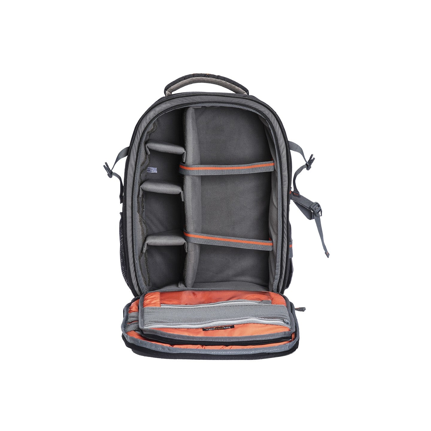 Image: Open view of the P37 Torino 2 video camera bag, showcasing its empty compartments and customizable dividers. The bag's spacious interior provides ample storage space for video cameras, lenses, accessories, and other equipment. Stay organized and ready for your next video shoot with the versatile storage capabilities of the P37 Torino 2.