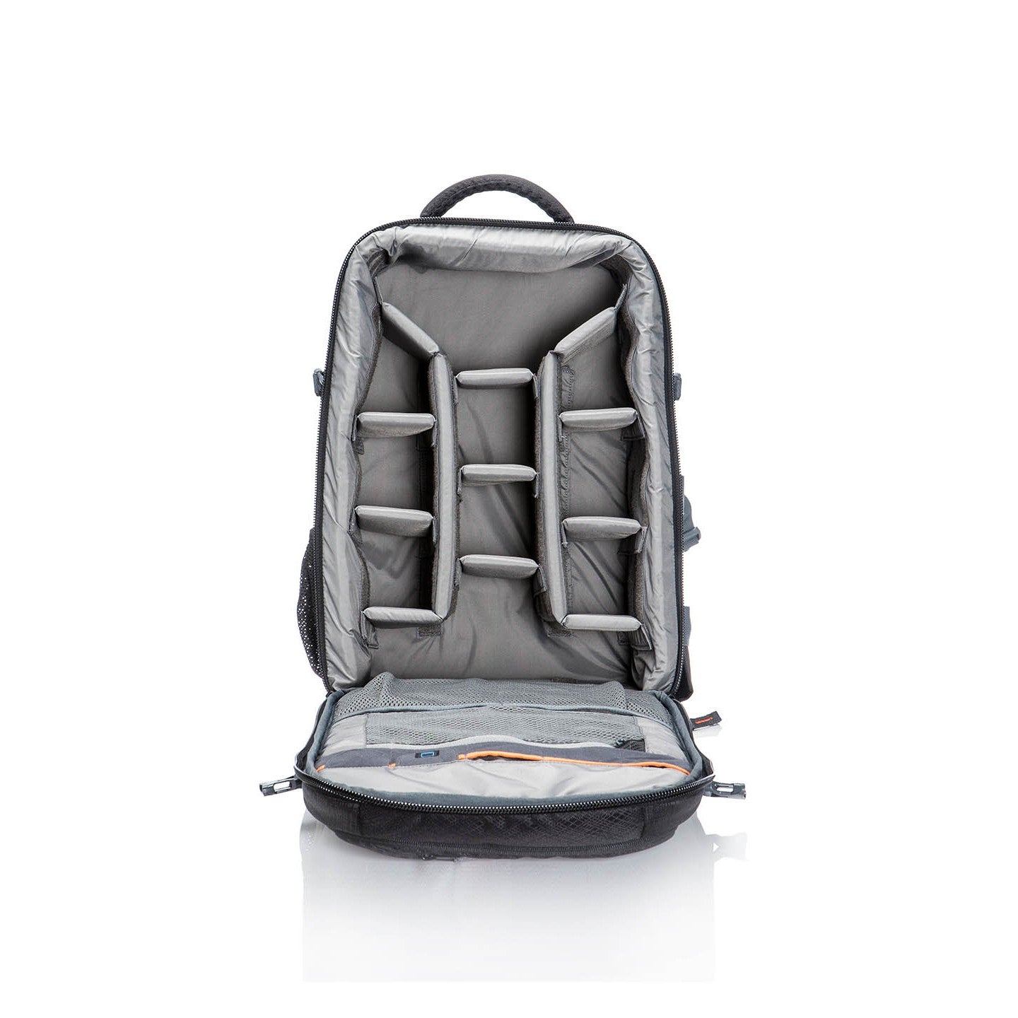Image: Front view of the P41 Tribute DSLR camera bag, showcasing its empty compartments and customizable dividers. The bag's spacious interior offers versatile storage options for your camera and accessories. Stay organized and ready for your photography adventures with the P41 Tribute.