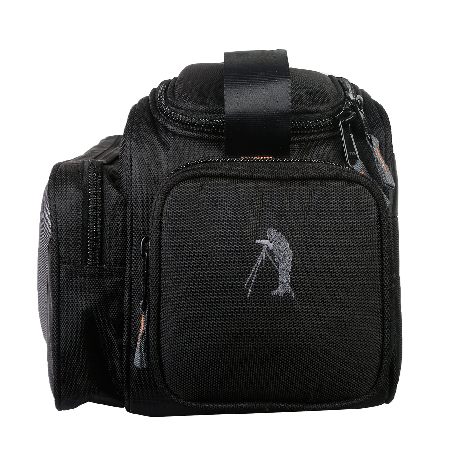 "Image: Side view of the P45 Videographer 16 video camera bag, highlighting its convenient side pocket for additional storage. The side pocket provides extra space for accessories, cables, or personal items, keeping them easily accessible during video shoots. Stay organized and have everything you need at your fingertips with the P45 Videographer 16.